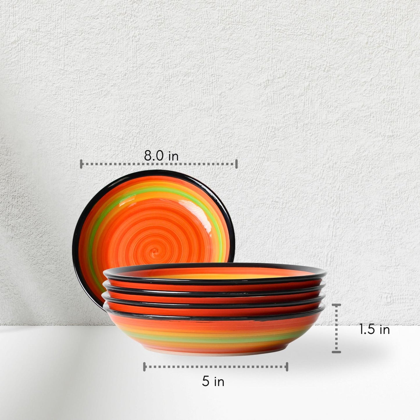 Set of 8 Rainbow Ceramic Dinner Plates – 8in Mexican-Inspired Tableware