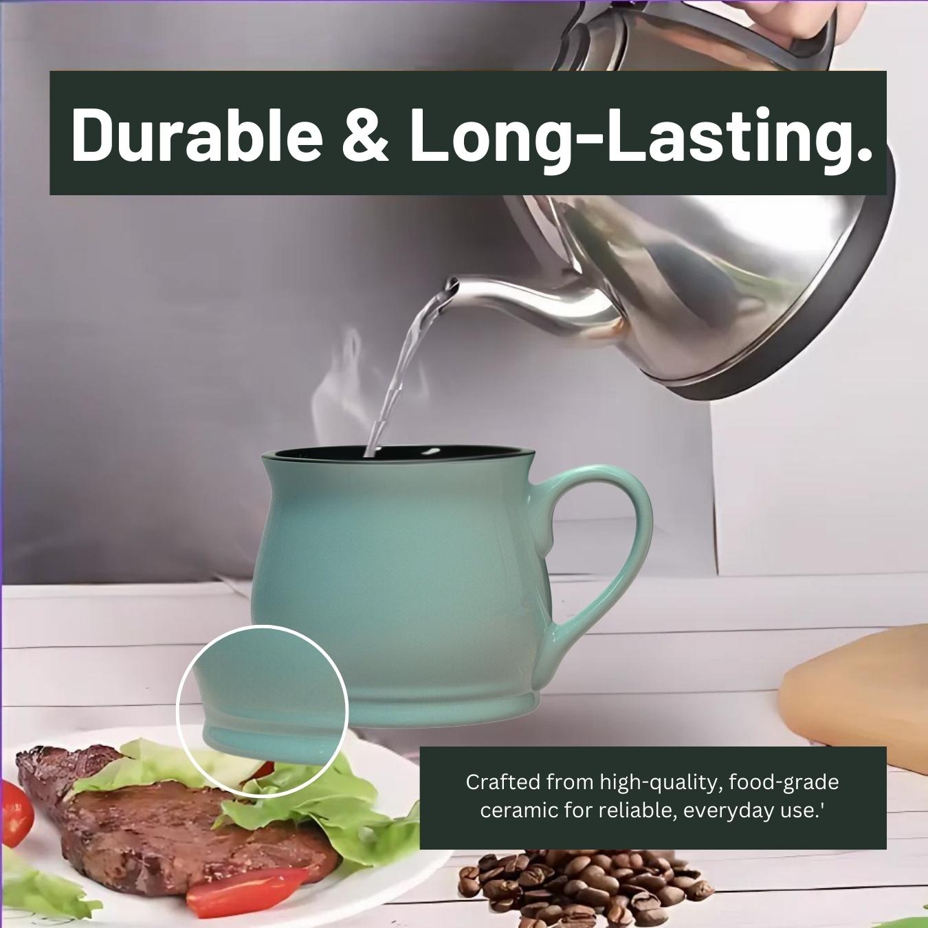 Set of 6 Ceramic Cups – 8oz Teal Drinkware with Colored Interior