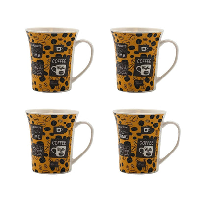 Set of 4 Ceramic Espresso Mugs – 8oz Multicolor Coffee Bean Print Cups