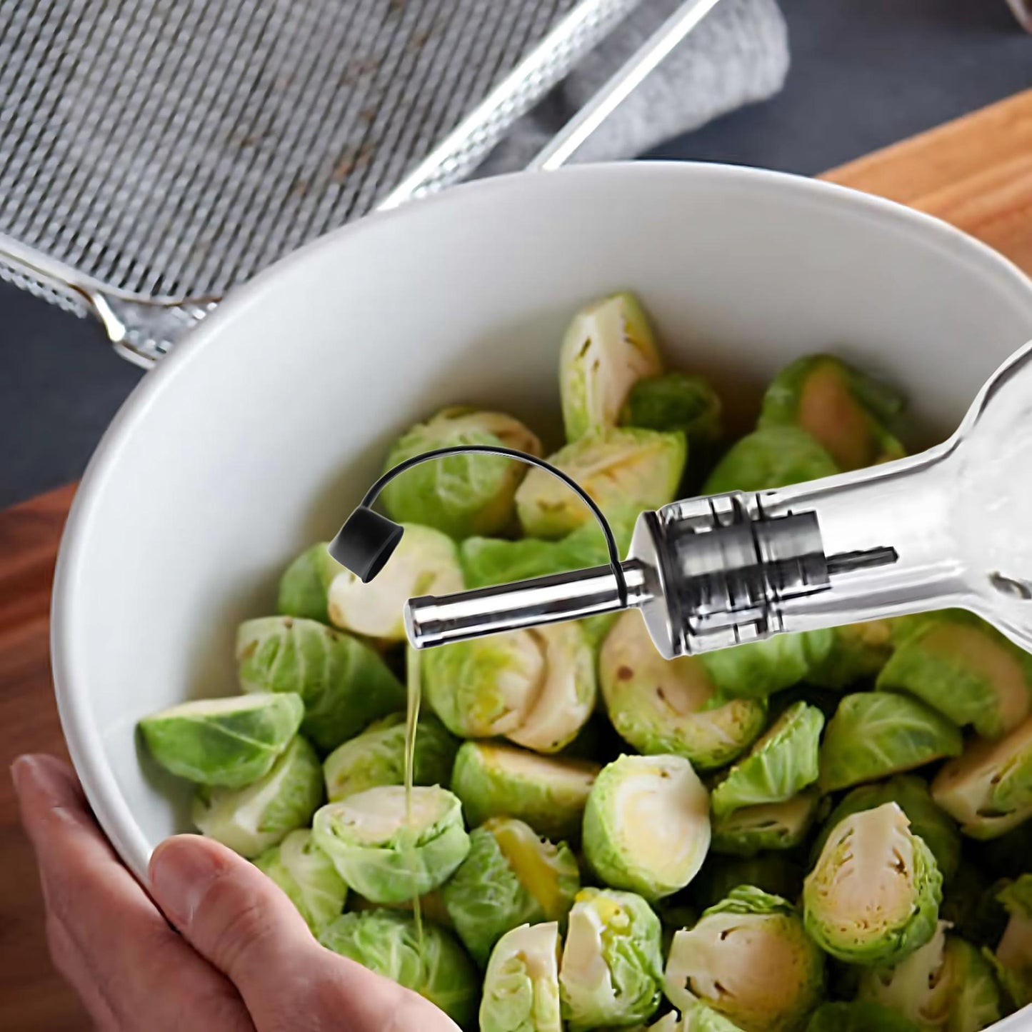 Set of 2 Glass Olive Oil Dispenser Bottles – Leakproof Cruets with Steel Spouts