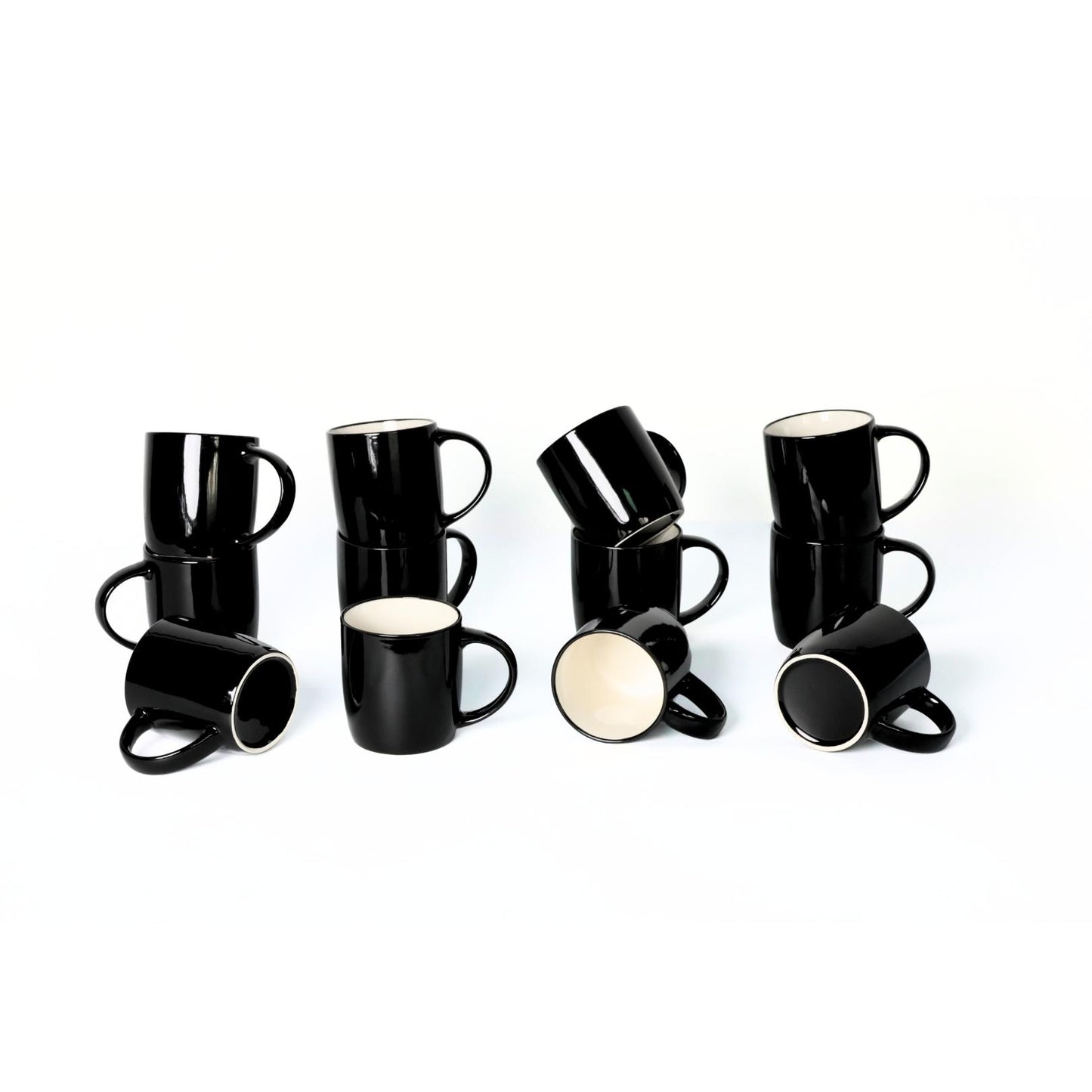 Set of 12 Black Ceramic Coffee Mugs – 12oz Dishwasher & Microwave Safe