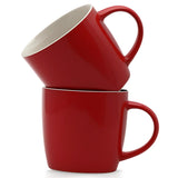 Set of 2 Large Ceramic Coffee Mugs – Red 12oz Latte & Cappuccino Cups