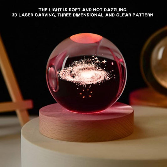 3D Galaxy Crystal Ball Night Light – Color-Changing LED Lamp with Wooden Base