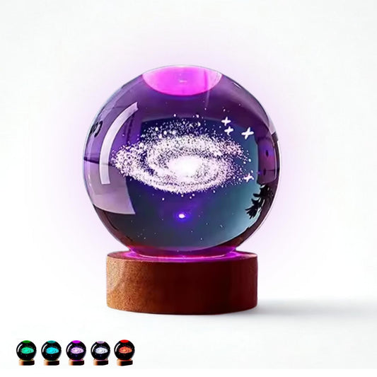 3D Galaxy Crystal Ball Night Light – Color-Changing LED Lamp with Wooden Base