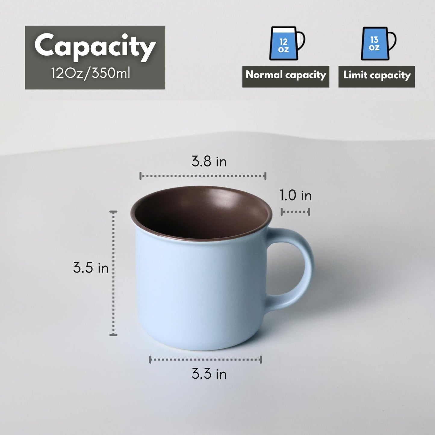 Ceramic Coffee Mugs Set of 6 – 12oz Durable Cups with Sky Blue Interior