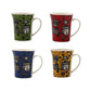 Set of 4 Ceramic Espresso Mugs – 8oz Multicolor Coffee Bean Print Cups